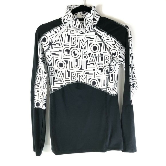 Columbia Womens Top Asymmetric Zip Spell Out Mock Neck Black White Size XS - Picture 1 of 4